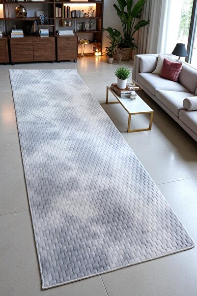 melian Aksu Berlin Non-Slip Base Cutting Embossed Living Room Corridor Kitchen Washable Gray