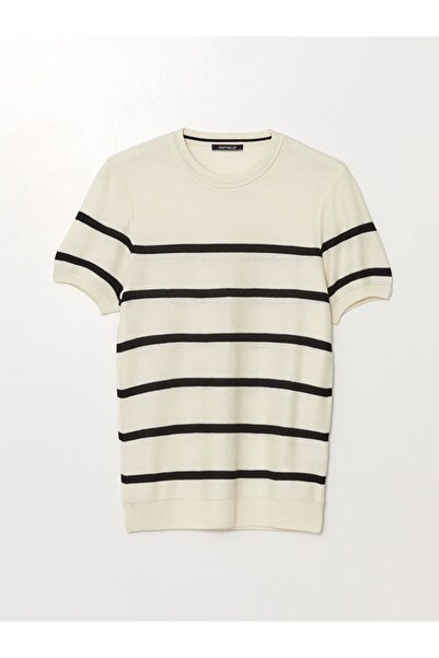 LC Waikiki Marineblauer, kurzärmliger, gestreifter Herren-Strickpullover mit ...