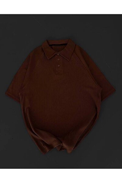 MODA Κοντομάνικο μπλουζάκι με γιακά - Καφέ