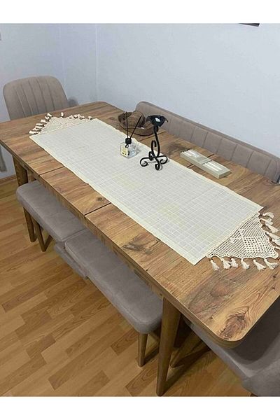 DENBU TEKSTİL Κάλυμμα τραπεζιού σαλονιού με δαντέλα με φούντες Buldan İş Monika