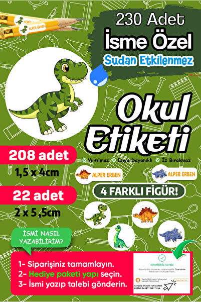 PANDA SOKAĞI Školska etiketa, olovka, etiketa za svesku, dinosaurus, prilagođ...