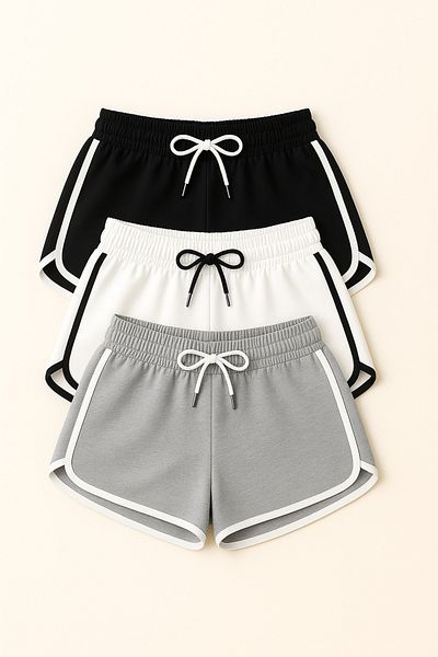 Duples Women's 2 Thread Combed Cotton 3-Piece Piping Shorts