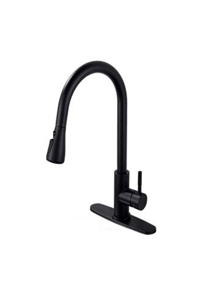 Adsinio Baterie bucătărie, Adsinio, Duș extensibil, Două moduri de pulverizare, Buton de oprire, Baterie rotativă pentru chiuvetă, Negru