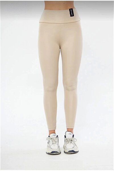JARDİN ALLURE Winter High Waist Lifting and Firming Lycra Ribbed Leggings Beige