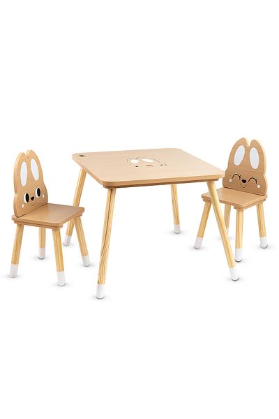 Moni Set Masă și 2 Scaune Copii Toys – Model Iepuraș, cu Spațiu de Depozitare, Lemn (3+ ani)