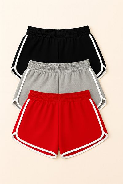 Duples Women's 2 Thread Combed Cotton 3-Piece Piping Shorts