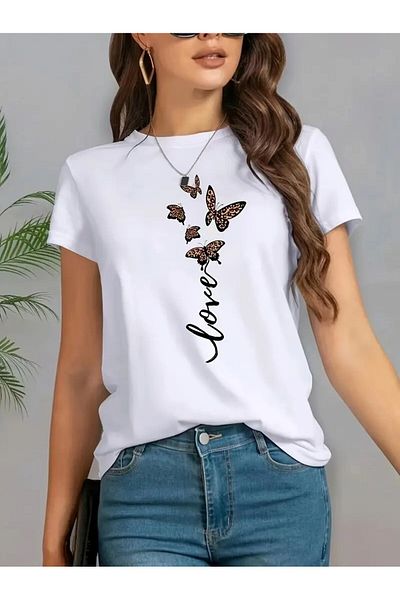 PARUNIV Women's T-shirt, Love, White