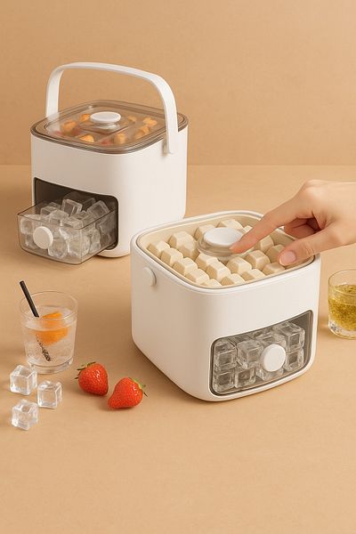 SYN AKSESUAR New Generation Pull-Out Push-Out Practical Ice Mold and Storage Container-With Carrying Handle, with Chamber