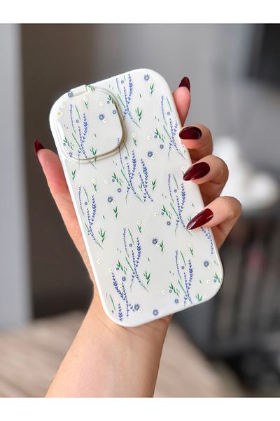 MİRAZ TASARIM iPhone 11 Camera Cover Flower Pattern Ecru Case