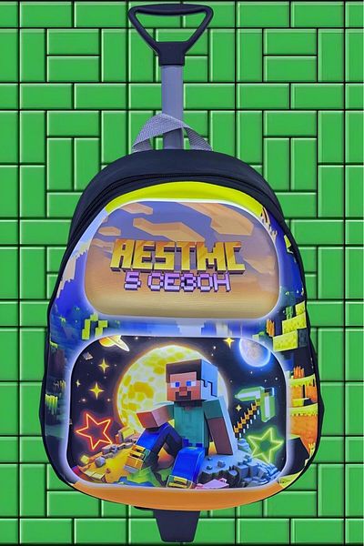 Uniquerrs 2-6 ani Grădiniță Creșă Mine Craft 3D Colorat Eva Imprimat Rucsac și ghiozdan cu roți