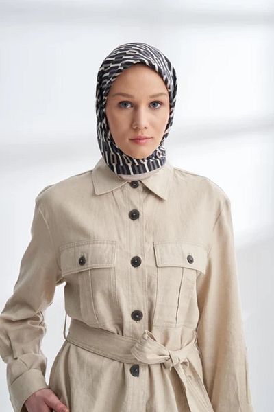 ARMANDA Line Pattern Twill Silk Scarf -4304-01