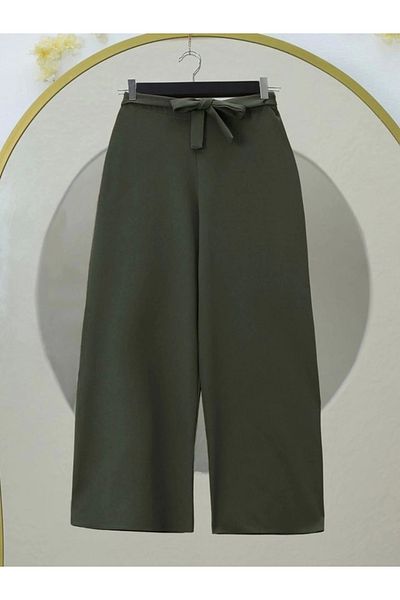 nedo7 Elastic waist tied wide leg trousers - khaki