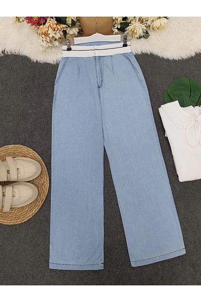 nedo7 Slim jeans with belt detail and waist hooks - light blue