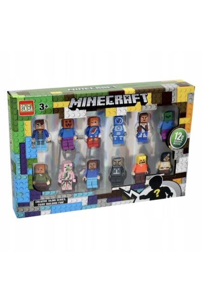 MINECRAFT Set 12 Figurine LEBA Minecraft, cu accesorii, multicolor, 4-5cm