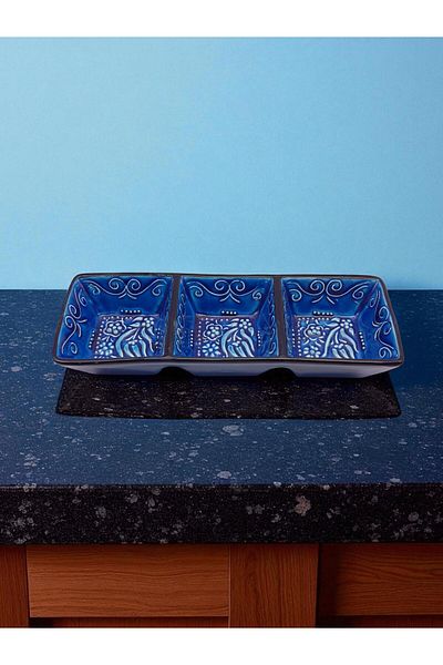 sharp&art Hand-Processed Ceramic Breakfast Bowl, Biscuit Bowl, Sauce Bowl, 3 Compartments, for Practical Use...