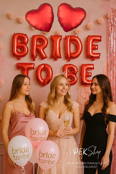 PEKSHOP Bride to Be Balloon Decoration Package Red Heart and Bride Printed Balloons Package