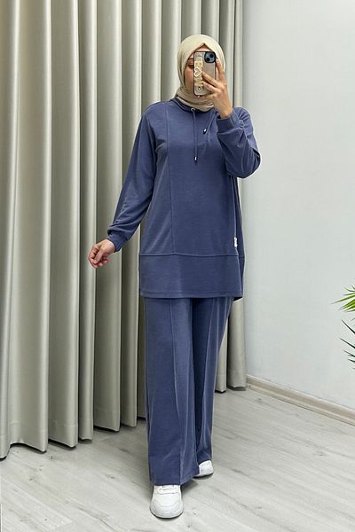 TRİPEN Summer Honeycomb Fabric Stitching Detailed Hooded Double Hijab Suit