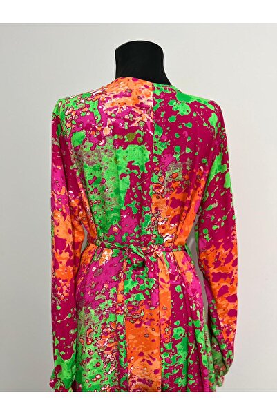 ShopX Desenli Viskon Namaz Elbisesi – Kruvaze Yandan Bağlamalı, Kuşaklı, Ferah Model