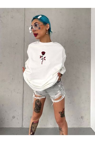 nedo7 Unisex Crew Neck Printed Oversize T-Shirt - White