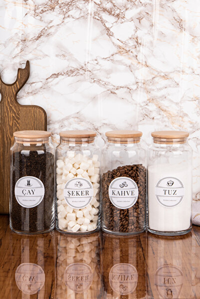 Minya Home 4 قطع برطمانات زجاجية لتخزين الشاي والسكر والقهوة والملح مع غطاء خ...