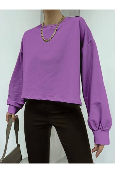 nedo7 2 thread o Oversized crop sweat -lilac