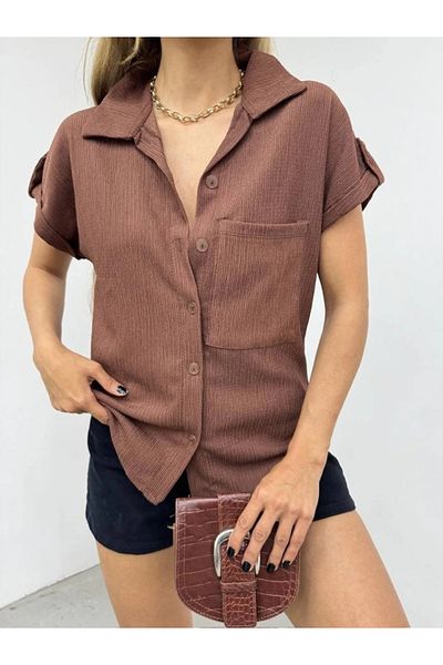 nedo7 Double Sleeve Single Pocket Wrinkle Shirt -K. Coffee