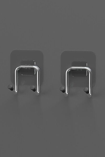 Hill Homes Krom Gümüş Yapışkanlı 2 Adet Kancalı Banyo Mutfak Askısı Askılık D...