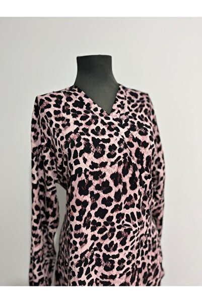 ShopX İç Göstermeyen Leopar Desenli Viskon Namazlık – Uzun Kollu, Terletmeyen, Kuşaklı Tesettür Elbise