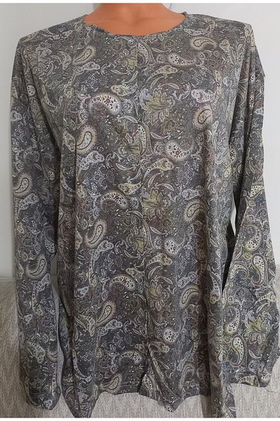 Anne Er Clothing Paper Print Combed Cotton Blouse Long-Sleeve Crew Neck Button Print