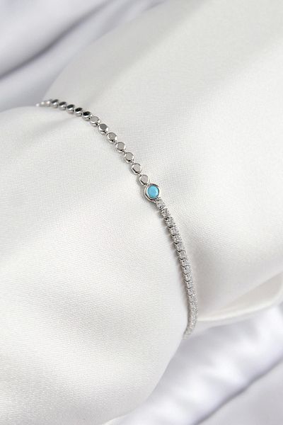Clariss Brass Zircon Stone Bead Model Crushed Chain Silver Color Women's Bracelet