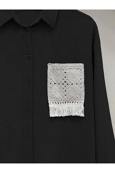 nedo7 Buttoned Ayrobin Shirt with Knitted Pockets - Black