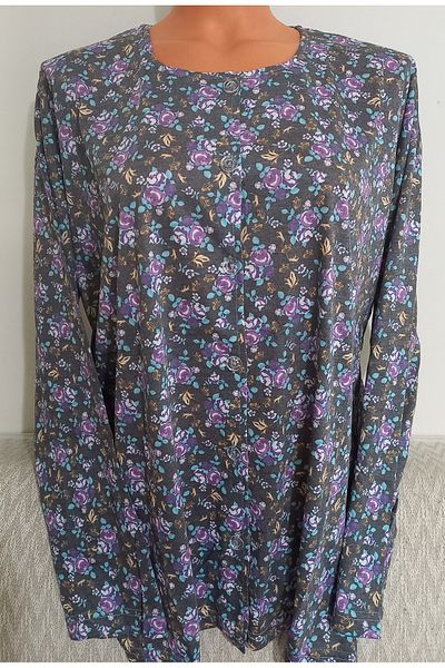 Anne Er Clothing Paper Print Combed Cotton Blouse Long-Sleeve Crew Neck Button Print