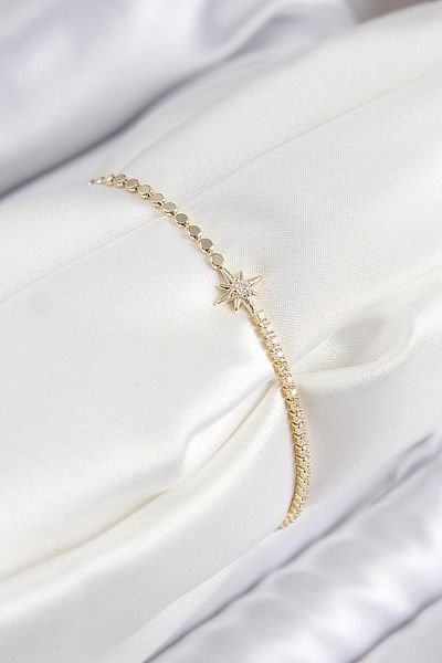 Clariss Brass Zircon Stone Pole Star Model Crushed Chain Gold Color Women's Bracelet