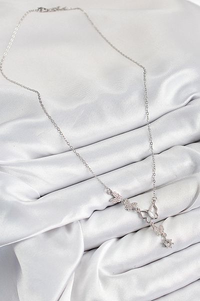 norsary 316L Steel Zircon Stone Butterfly Model Silver Color Women's Necklace