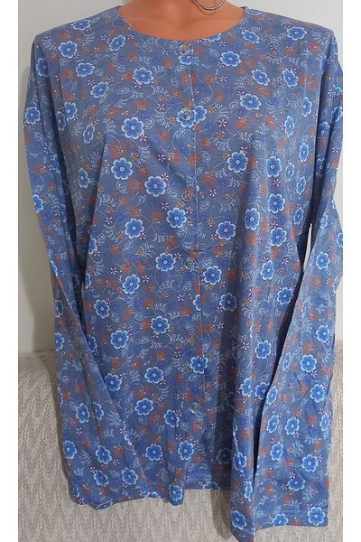 Anne Er Clothing Paper Print Combed Cotton Blouse Long-Sleeve Crew Neck Button Print