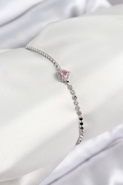 norsary Brass Zircon Stone Heart Model Crushed Chain Silver Color Women's Bracelet