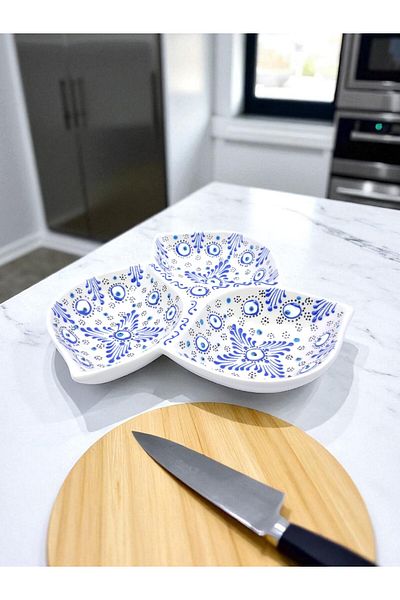 sharp&art Hand-Processed Ceramic Breakfast Bowl, Biscuit Bowl, Sauce Bowl, 3 Compartments, for Practical Use...