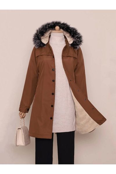 nedo7 Hooded snap pocket short coat -tan