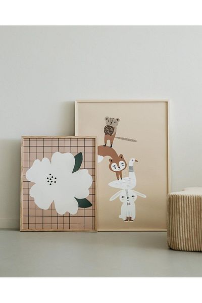 NT Handmade Πίνακας τοίχου παιδικού δωματίου 2 τεμαχίων με φυσικό ξύλινο πλαίσιο UV εκτύπωσης – Μοντέρνα και κομψή διακόσμηση τοίχου