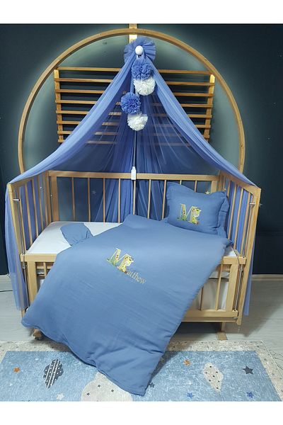 bebek iklimi Embroidered Muslin Sleeping Set - 100X150 cm Duvet Cover, Pompom Mosquito Net, Tulle and Apparatus