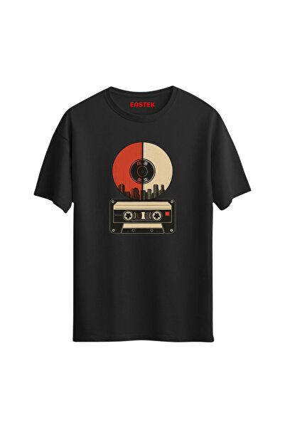 Eastek Vintage Cassette & Vinyl Art Unisex Printed Design T-Shirt