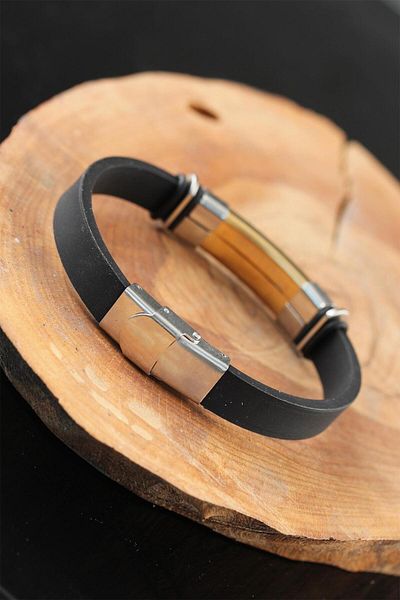 norsary Black Color Leather Men's Bracelet with Silver Gold Color Metal Accessories