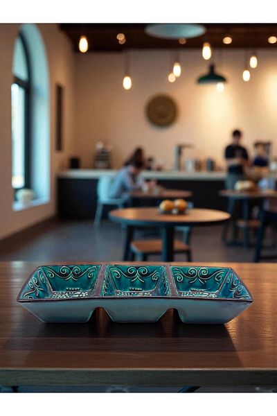 sharp&art Hand-Processed Ceramic Breakfast Bowl, Biscuit Bowl, Sauce Bowl, 3 Compartments, for Practical Use...