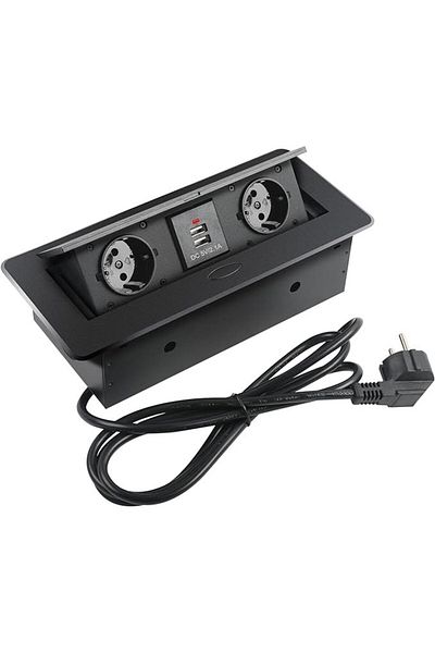 Adsinio Built-in, multifunctional socket, Adsinio, with 2 Shucko inputs plus 2 USB, 1.5m cable, Black