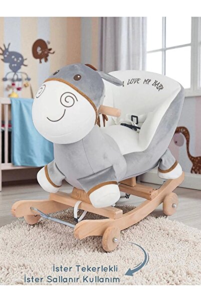 babymiss Tekerlekli Ve Ahşap Ayaklı Sallanan At, Eşek Peluş Oyuncak