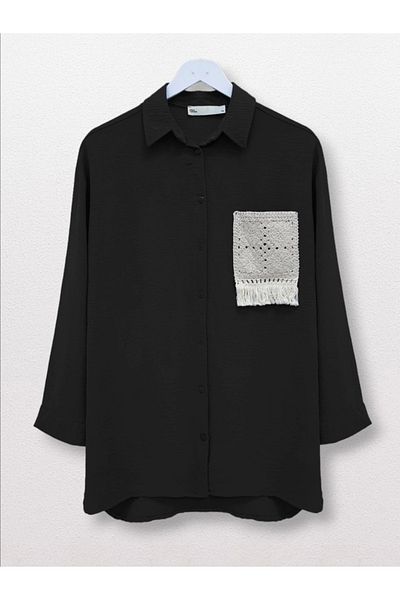 nedo7 Buttoned Ayrobin Shirt with Knitted Pockets - Black