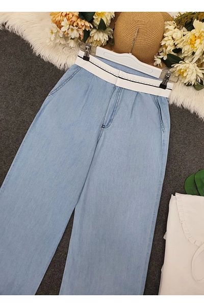 nedo7 Slim jeans with belt detail and waist hooks - light blue