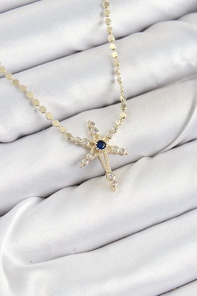 Clariss Brass Zircon Stone Pole Star Model Crushed Chain Gold Color Women's Necklace