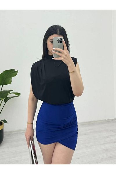 nedo7 Zero Sleeve Padded Sandy Blouse -Black