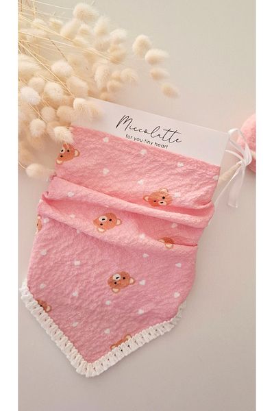 Miccolatte Baby Girl Seersucker Fabric Teddy Bear Patterned Triangle Tip Tassel Bandana